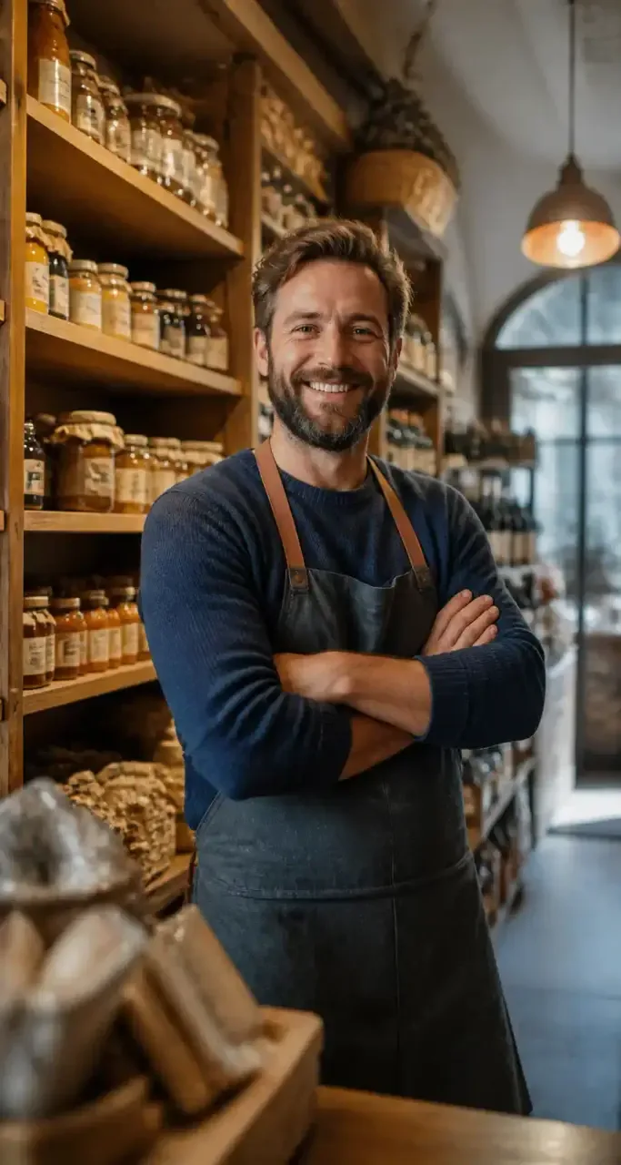 Commerçant dans sa boutique artisanale au centre-ville d'Orléans