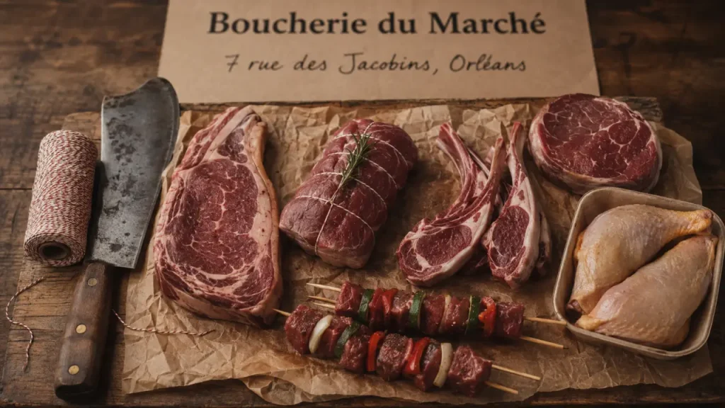 Boucherie du marché Orléans : 7 rue des Jacobins, viande fraîche et brochettes