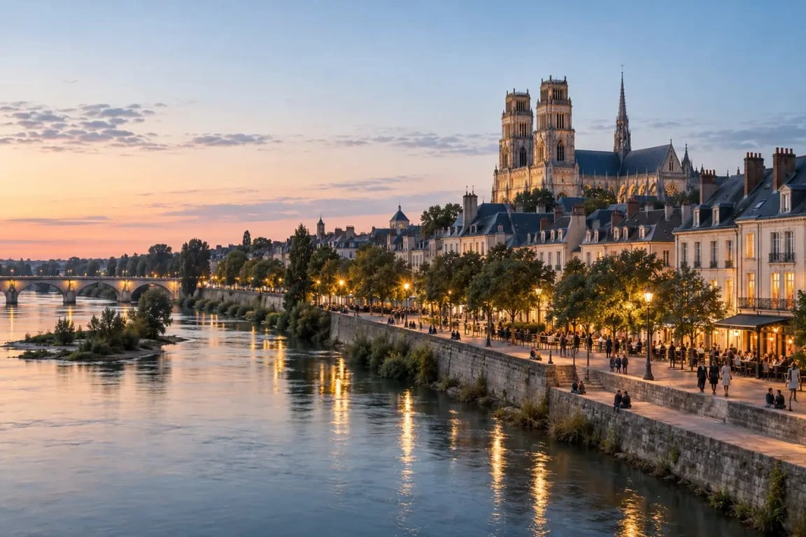 Sortir à Orléans : vue des quais de Loire et du centre historique en soirée