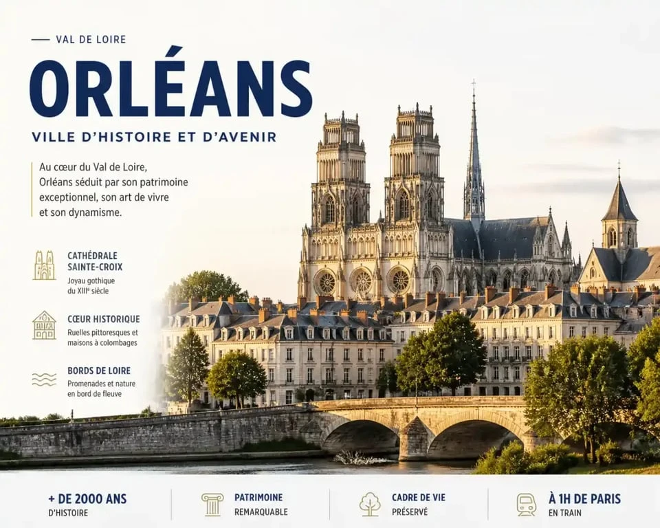 Vue panoramique du centre historique d'Orléans, lieu incontournable pour les événements à Orléans