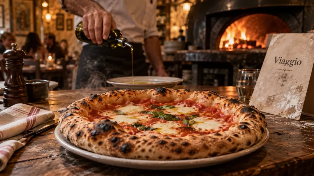 Nouveau restaurant italien Orléans : pizza napolitaine sortant du four à bois, Viaggio