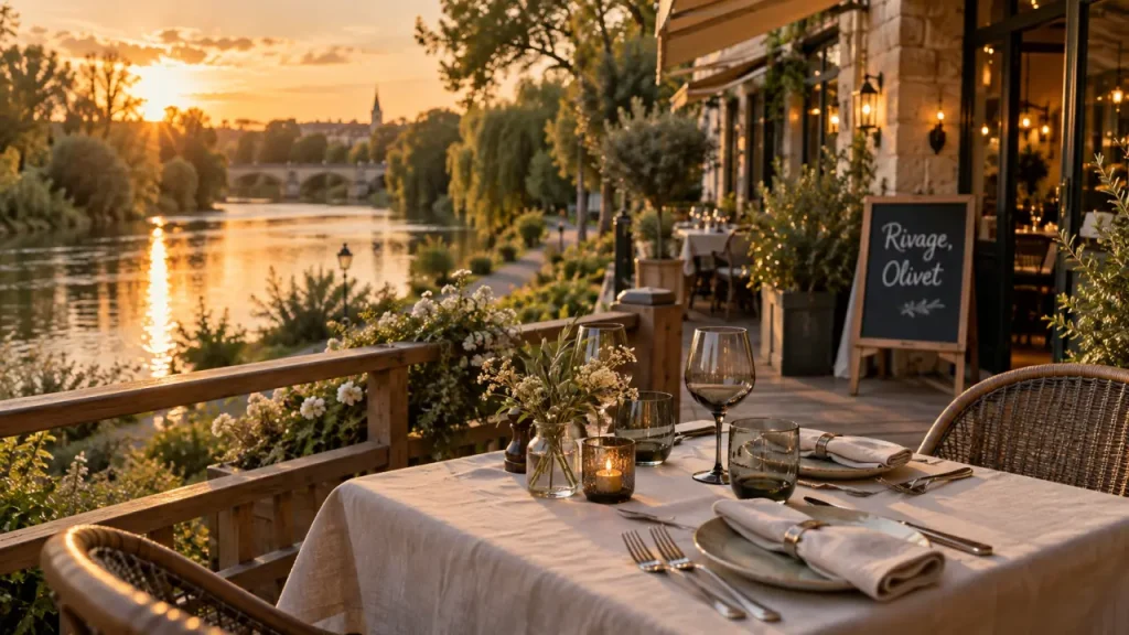 Restaurant bord du loiret orléans Rivage à Olivet, terrasse au bord de la rivière