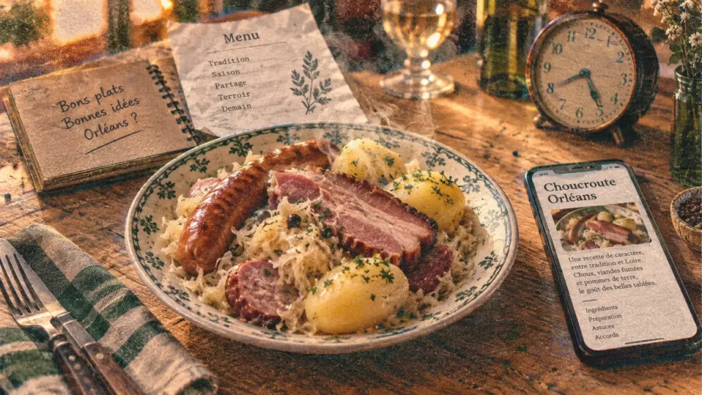 Restaurant choucroute Orléans : assiette de choucroute fumante à vérifier avant de réserver