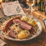 Restaurant choucroute Orléans : assiette de choucroute fumante à vérifier avant de réserver
