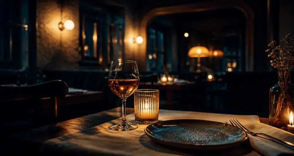 Restaurant l'entracte orléans, table et ambiance cinéma intérieure