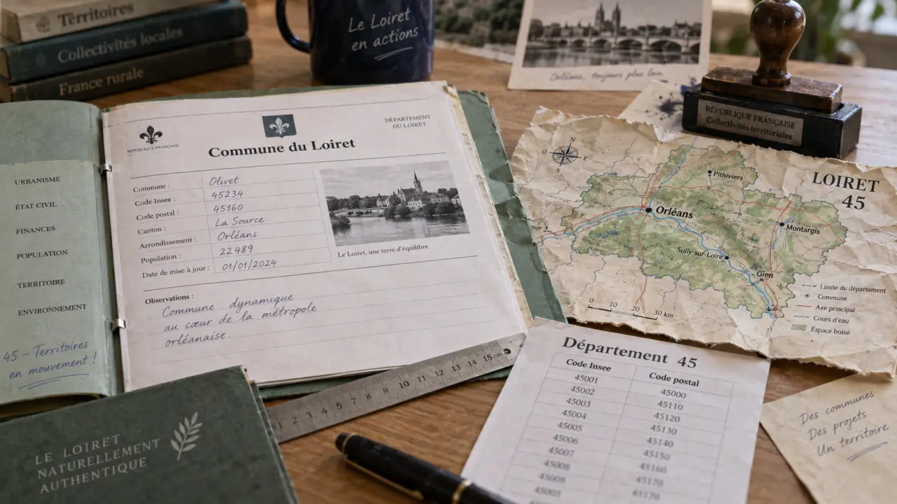 Ville du Loiret : comparer code Insee et code postal (Loiret 45)