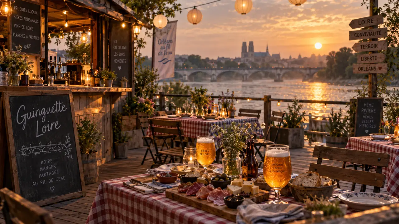 Restaurant guinguette Orléans sur les quais de Loire, terrasse au bord de la Loire