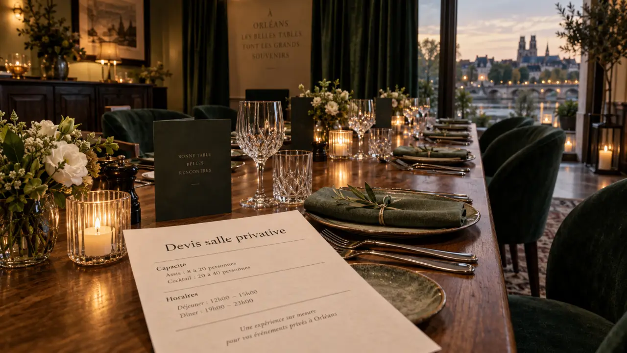 Restaurant avec salle privative Orléans : devis, capacité et table dressée
